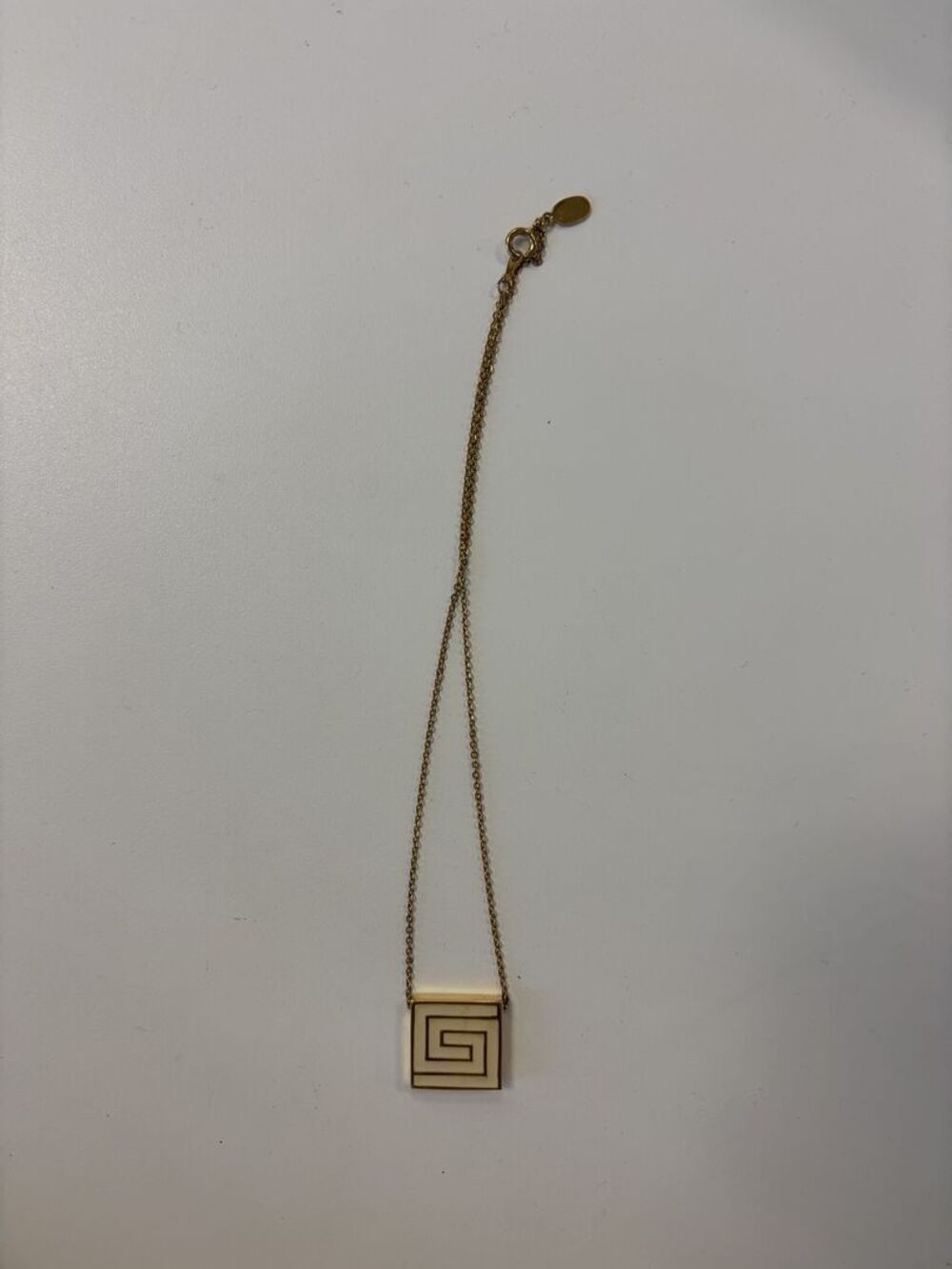 Givenchy Vintage Gold Tone Greek Key Enamel Pendant Necklace